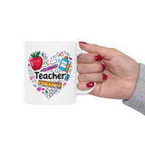Teacher Appreciation Ceramic Mug — Colorful Heart of School Icons (11oz, 15oz)