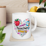 Teacher Appreciation Ceramic Mug — Colorful Heart of School Icons (11oz, 15oz)