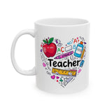 Teacher Appreciation Ceramic Mug — Colorful Heart of School Icons (11oz, 15oz)