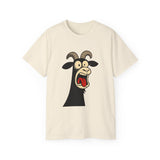 Shocked Screaming Cartoon Goat T-Shirt - Funny Cartoon Goat Tee - Unisex Shirt in 15 Colors - Farm Animal Humor Gift Idea