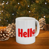 Hello Red Monster Mug - Funny Cute Cartoon Character Coffee Cup Gift for Kids, Coworkers, Office Desk, Fun Drinkware, 11/15oz