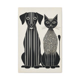 Paw-sitive Symmetry | Modern Geometric Dog & Cat Duo – Black and White Maze-Inspired 16x24 Canvas Framed Wall Art