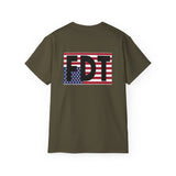 FDT Upside Down USA Flag Back, Freedom Democracy Truth Front - Patriotic Political Statement Tee American Flag