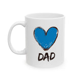 Hand-Drawn Blue Heart Dad Coffee Mug 11oz/15oz - Perfect Father's Day Gift, Birthday Surprise, or Christmas Present for Him