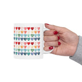 Colorful Watercolor Hearts Mug – Love Pattern Coffee Cup, Cute Romantic Gift, Ceramic Tea Mug 11oz 15oz
