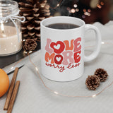Love More Worry Less Coffee Mug - Positive Inspirational Quote Cup, Gift for Women, Friends, Couples, Valentine's Day