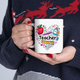 Teacher Appreciation Ceramic Mug — Colorful Heart of School Icons (11oz, 15oz)