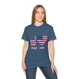 Peace Love USA T-Shirt - American Flag Graphic Tee - Patriotic Shirt for Fourth of July, Veterans, Memorial Day, USA Pride
