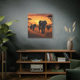 African Elephant Sunset Canvas Wall Art – Safari Wildlife Print for Home Decor, Nature Animal Painting, Living Room Artwork