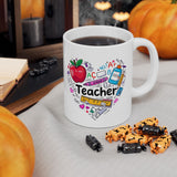 Teacher Appreciation Ceramic Mug — Colorful Heart of School Icons (11oz, 15oz)