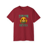 Funny Creepy Smile Emoji T-Shirt - It's Fine I'm Fine Everything Is Fine Really - Sarcastic Horror Face Graphic Tee Unisex