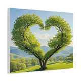 Heart-Shaped Tree Canvas Wall Art - 20x16 Nature Landscape Print, Romantic Green Forest Decor for Bedroom, Living Room or Office