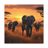 African Elephant Sunset Canvas Wall Art – Safari Wildlife Print for Home Decor, Nature Animal Painting, Living Room Artwork