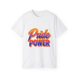 Pride Power T-Shirt | Retro Gradient LGBTQ+ Shirt | Bold Empowerment Graphic Tee | Gay Pride Festival Unisex Top