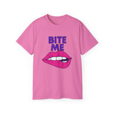 Playful Graphic Tee, "Bite Me" Funny T-Shirt, Unisex Cotton Tee, Casual Wear, Gift for Him or Her, Statement Shirt