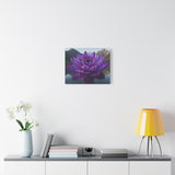 Purple Lotus Flower Canvas Wall Art - 20x16 Mountain Lake Nature Print, Tranquil Floral Home Decor for Bedroom or Living Room
