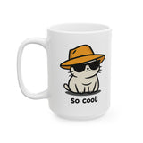 Cool Cat Coffee Mug - Funny Cute Kitty wearing Sunglasses and a Hat - So Cool Ceramic Cup for Cat Lovers - 11oz & 15oz Gift for Him/Her