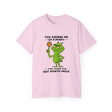 Funny Sarcastic Grinch-Inspired T-Shirt | Two-Faced Penny Joke Tee | Green Monster Graphic | Unisex Gift for Men & Women