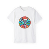 Skeleton Hawaiian T-Shirt - Funny Tropical Beach Sunset Tee - Cool Summer Vacation Shirt - Retro Fedora Graphic Tee - Halloween