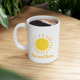 Rise and Shine Coffee Mug - 11oz/15oz Ceramic Morning Mug with Sun Graphic - Inspirational Gift for Women, Men, Friends