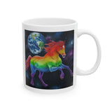 Rainbow Horse Flying Thru The Universe Protecting The Earth | White Ceramic Mug 11oz and 15oz