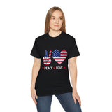 Peace Love USA T-Shirt - American Flag Graphic Tee - Patriotic Shirt for Fourth of July, Veterans, Memorial Day, USA Pride