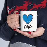 Hand-Drawn Blue Heart Dad Coffee Mug 11oz/15oz - Perfect Father's Day Gift, Birthday Surprise, or Christmas Present for Him
