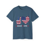 Peace Love USA T-Shirt - American Flag Graphic Tee - Patriotic Shirt for Fourth of July, Veterans, Memorial Day, USA Pride