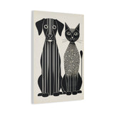 Paw-sitive Symmetry | Modern Geometric Dog & Cat Duo – Black and White Maze-Inspired 16x24 Canvas Framed Wall Art