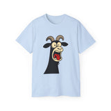 Shocked Screaming Cartoon Goat T-Shirt - Funny Cartoon Goat Tee - Unisex Shirt in 15 Colors - Farm Animal Humor Gift Idea