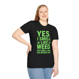 Funny Weed T-Shirt - Bold Cannabis Leaf Graphic Tee - 420 Humor Shirt - Stoner Gift - Lime Green Marijuana Quote Tee