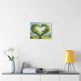 Heart-Shaped Tree Canvas Wall Art - 20x16 Nature Landscape Print, Romantic Green Forest Decor for Bedroom, Living Room or Office