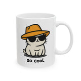 Cool Cat Coffee Mug - Funny Cute Kitty wearing Sunglasses and a Hat - So Cool Ceramic Cup for Cat Lovers - 11oz & 15oz Gift for Him/Her