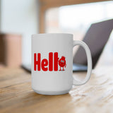 Hello Red Monster Mug - Funny Cute Cartoon Character Coffee Cup Gift for Kids, Coworkers, Office Desk, Fun Drinkware, 11/15oz