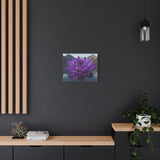 Purple Lotus Flower Canvas Wall Art - 20x16 Mountain Lake Nature Print, Tranquil Floral Home Decor for Bedroom or Living Room