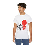 Minimalist Crow T-Shirt – Sunset Bird on Branch Design – Aesthetic Nature Graphic Tee – Japanese Style Shirt for Men & Women