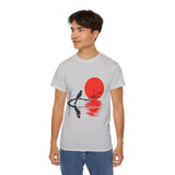 Minimalist Crow T-Shirt – Sunset Bird on Branch Design – Aesthetic Nature Graphic Tee – Japanese Style Shirt for Men & Women