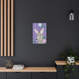 Whimsical Deer Canvas Wall Art - 16x24 Woodland Animal Painting with Pastel Flowers - Nature-Inspired Nursery or Living Room Décor - Serene Purple Background