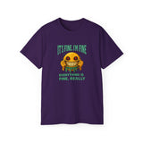 Funny Creepy Smile Emoji T-Shirt - It's Fine I'm Fine Everything Is Fine Really - Sarcastic Horror Face Graphic Tee Unisex