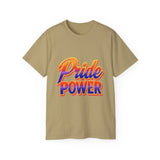 Pride Power T-Shirt | Retro Gradient LGBTQ+ Shirt | Bold Empowerment Graphic Tee | Gay Pride Festival Unisex Top