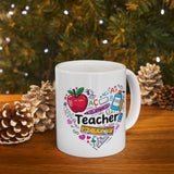 Teacher Appreciation Ceramic Mug — Colorful Heart of School Icons (11oz, 15oz)