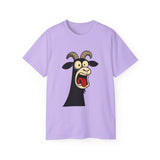 Shocked Screaming Cartoon Goat T-Shirt - Funny Cartoon Goat Tee - Unisex Shirt in 15 Colors - Farm Animal Humor Gift Idea