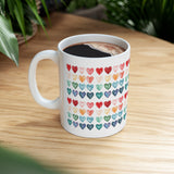 Colorful Watercolor Hearts Mug – Love Pattern Coffee Cup, Cute Romantic Gift, Ceramic Tea Mug 11oz 15oz