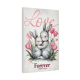 Love-Themed 16x24 Canvas Wall Art - Adorable Bunny Rabbits Cuddling Together with Tulips - 'Forever Together' Romantic Gift Décor