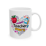 Teacher Appreciation Ceramic Mug — Colorful Heart of School Icons (11oz, 15oz)