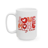 Love More Worry Less Coffee Mug - Positive Inspirational Quote Cup, Gift for Women, Friends, Couples, Valentine's Day