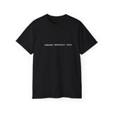 FDT Upside Down USA Flag Back, Freedom Democracy Truth Front - Patriotic Political Statement Tee American Flag