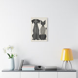 Paw-sitive Symmetry | Modern Geometric Dog & Cat Duo – Black and White Maze-Inspired 16x24 Canvas Framed Wall Art