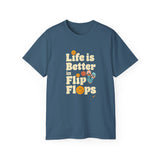 Life Is Better in Flip Flops T-Shirt - Summer Beach Vibes Tee, Retro Vacation Shirt, Casual Travel Shirt for Men & Women
