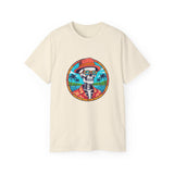 Skeleton Hawaiian T-Shirt - Funny Tropical Beach Sunset Tee - Cool Summer Vacation Shirt - Retro Fedora Graphic Tee - Halloween